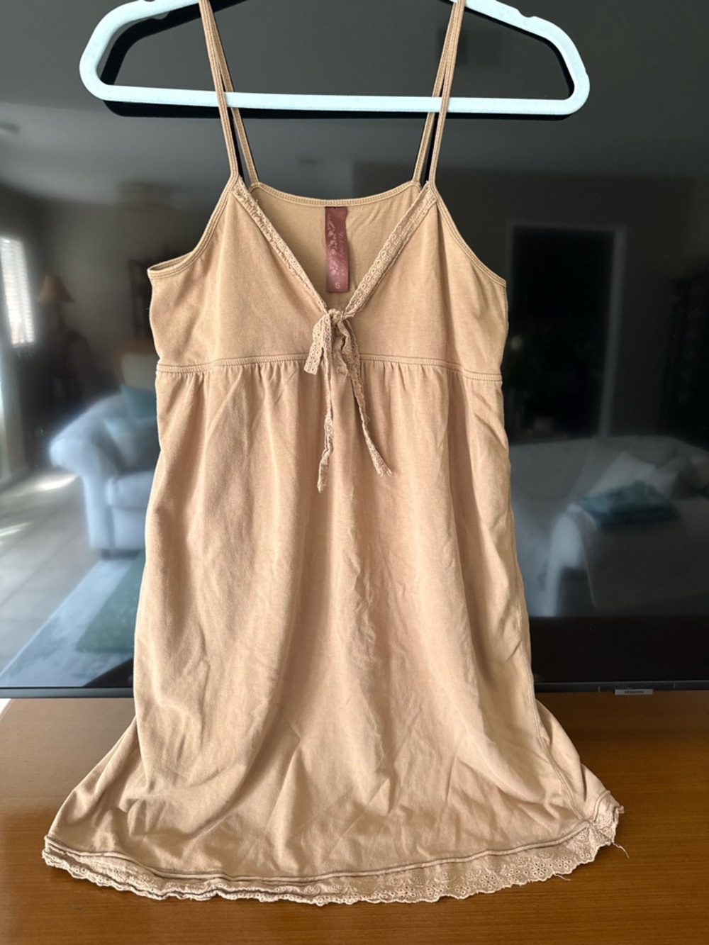Celebrity Pink Tan Lace-Trim Spaghetti Strap Mini Dress